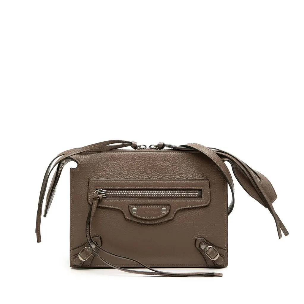 Balenciaga Pebbled Leather Neo Classic City Pouch Crossbody Brown Leather Very good - Front View