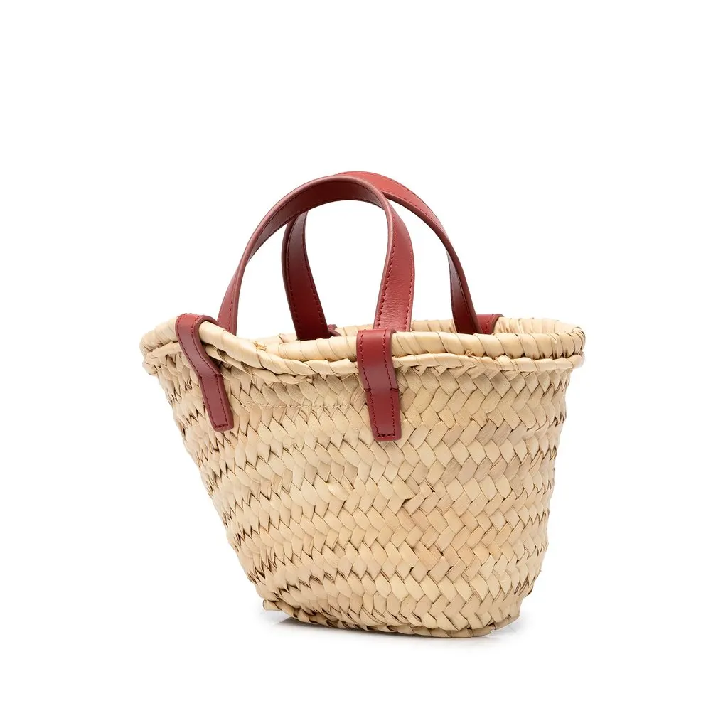 Celine Nano Raffia Cuir Triomphe Classic Panier Tote Beige Rattan Good - Back View