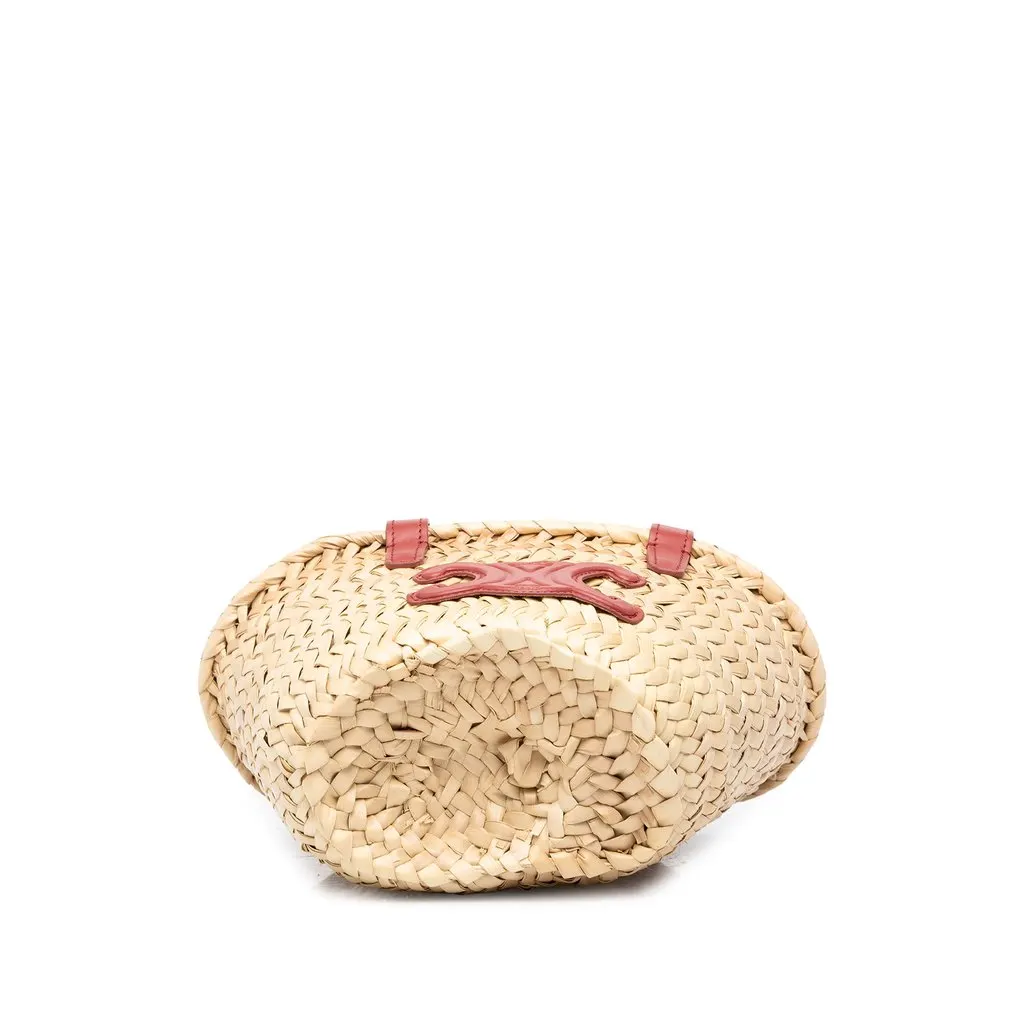 Celine Nano Raffia Cuir Triomphe Classic Panier Tote Beige Rattan Good - Inside View