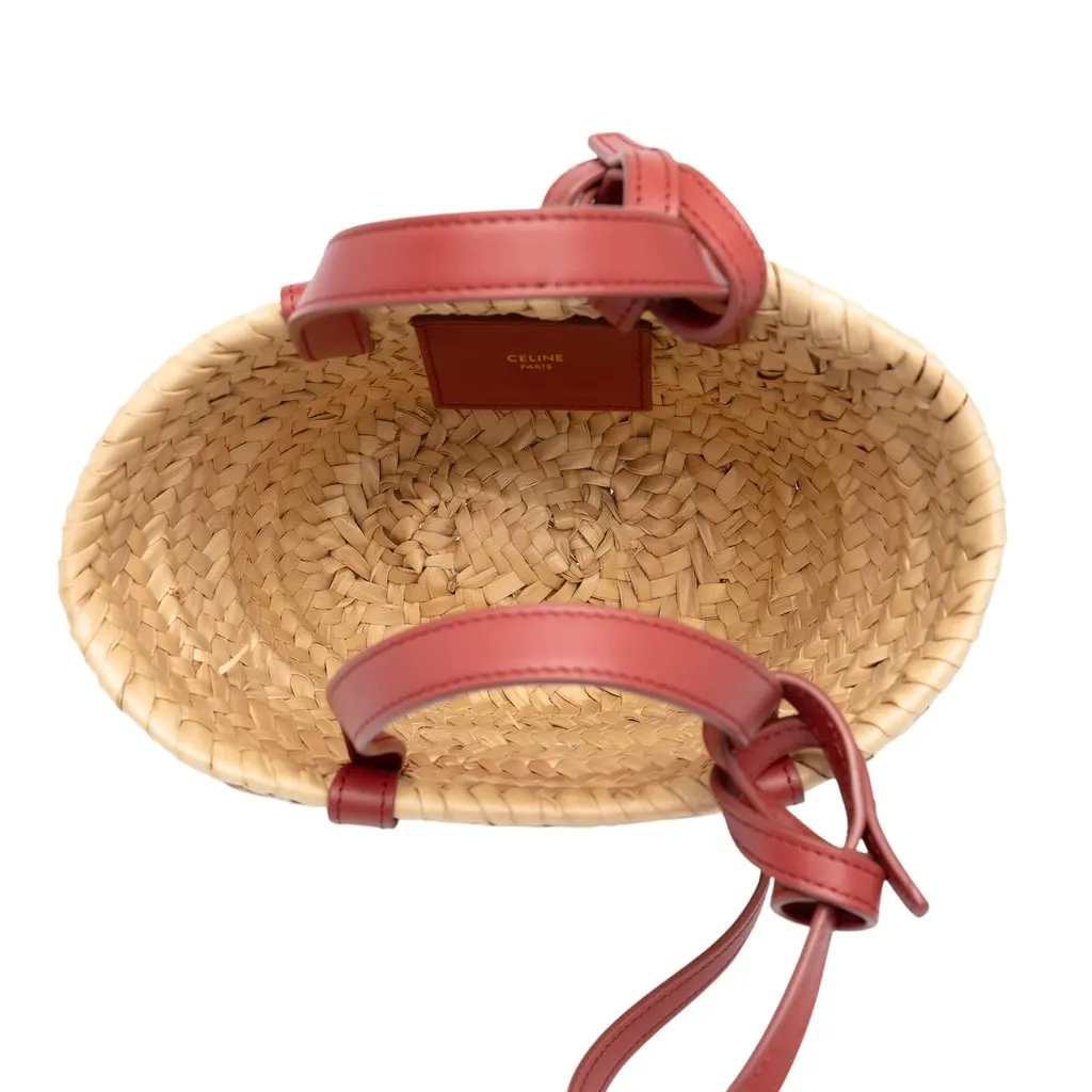 Celine Nano Raffia Cuir Triomphe Classic Panier Tote Beige Rattan Good - Model View