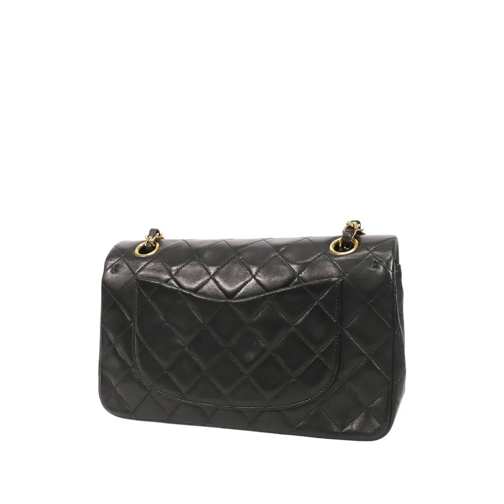 Chanel Small Classic Lambskin Double Flap Black Leather Very good - Back View