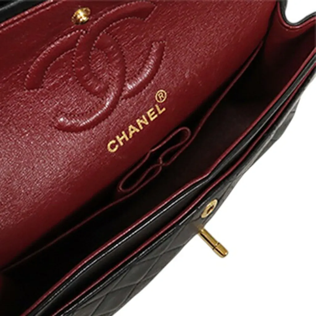 Chanel Small Classic Lambskin Double Flap Black Leather Very good - Model View