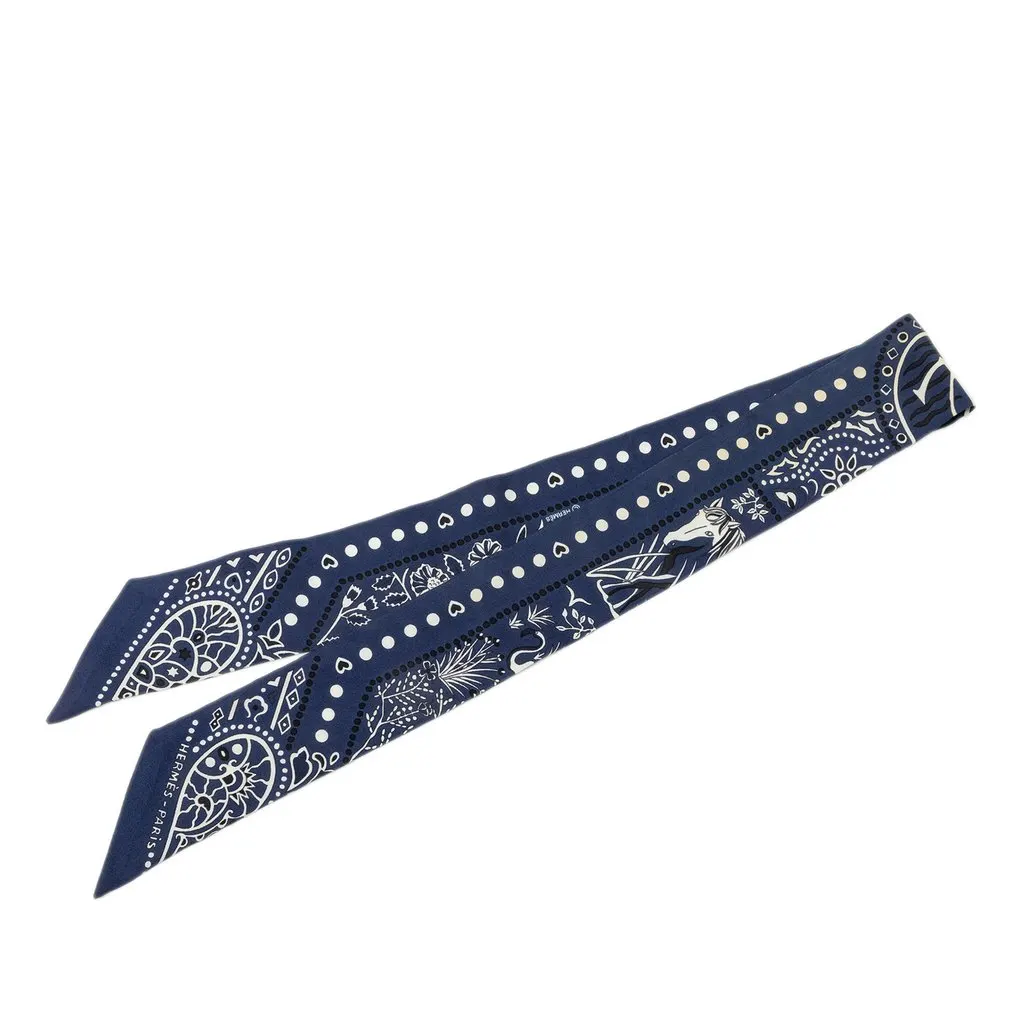 Hermès Entre Ciel Et Mer Bandana Silk Twilly Scarf Blue Silk Very good - Front View
