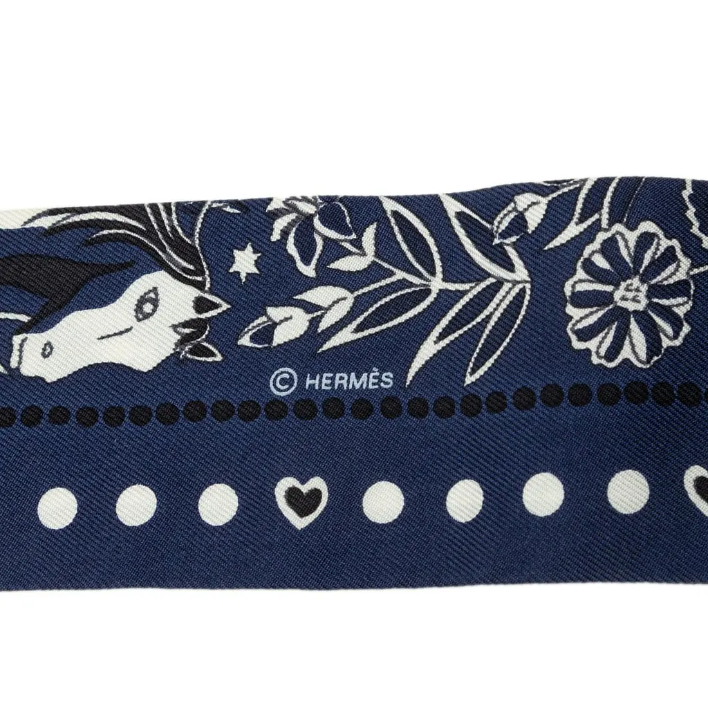 Hermès Entre Ciel Et Mer Bandana Silk Twilly Scarf Blue Silk Very good - Inside View