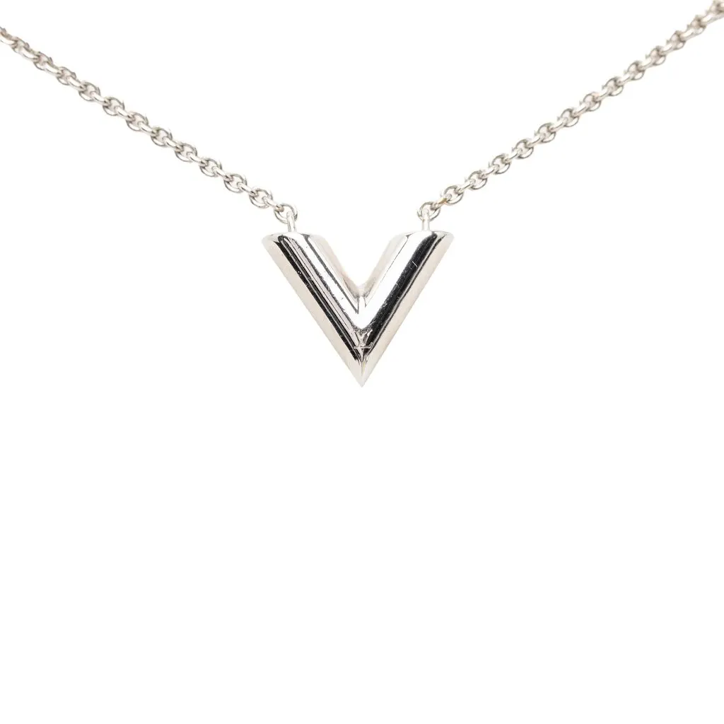 Louis Vuitton Brass Essential V Supple Necklace Silver Metal Very good - Front View