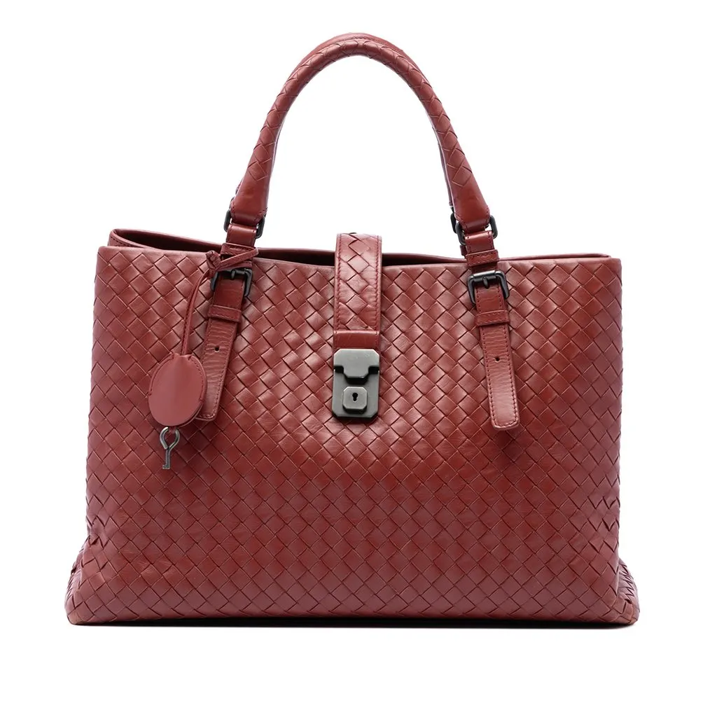 Bottega Veneta Medium Nappa Intrecciato Roma Tote Red Leather Very good - Front View