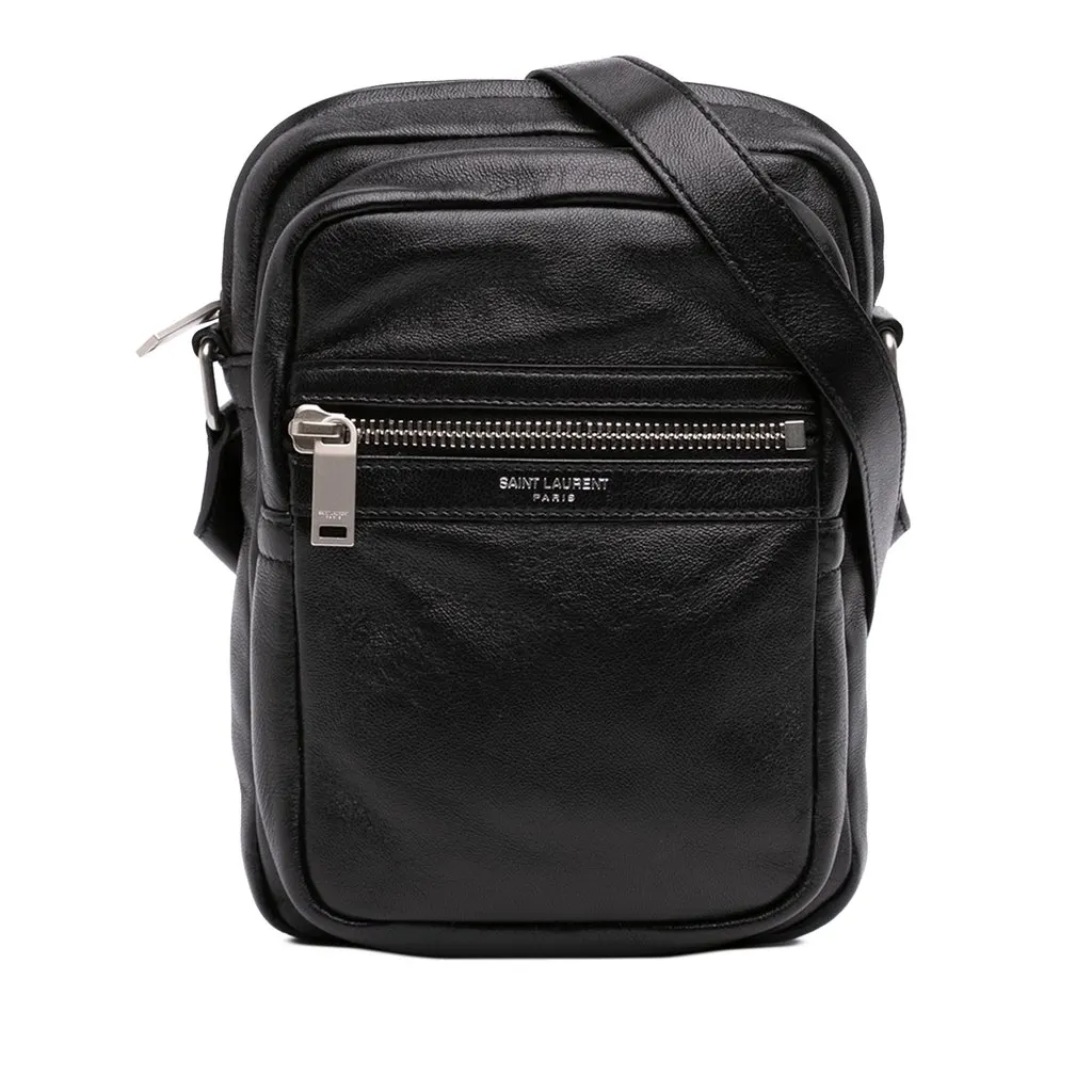 Saint Laurent Leather Sid Messenger Bag Black Leather Very good - Front View