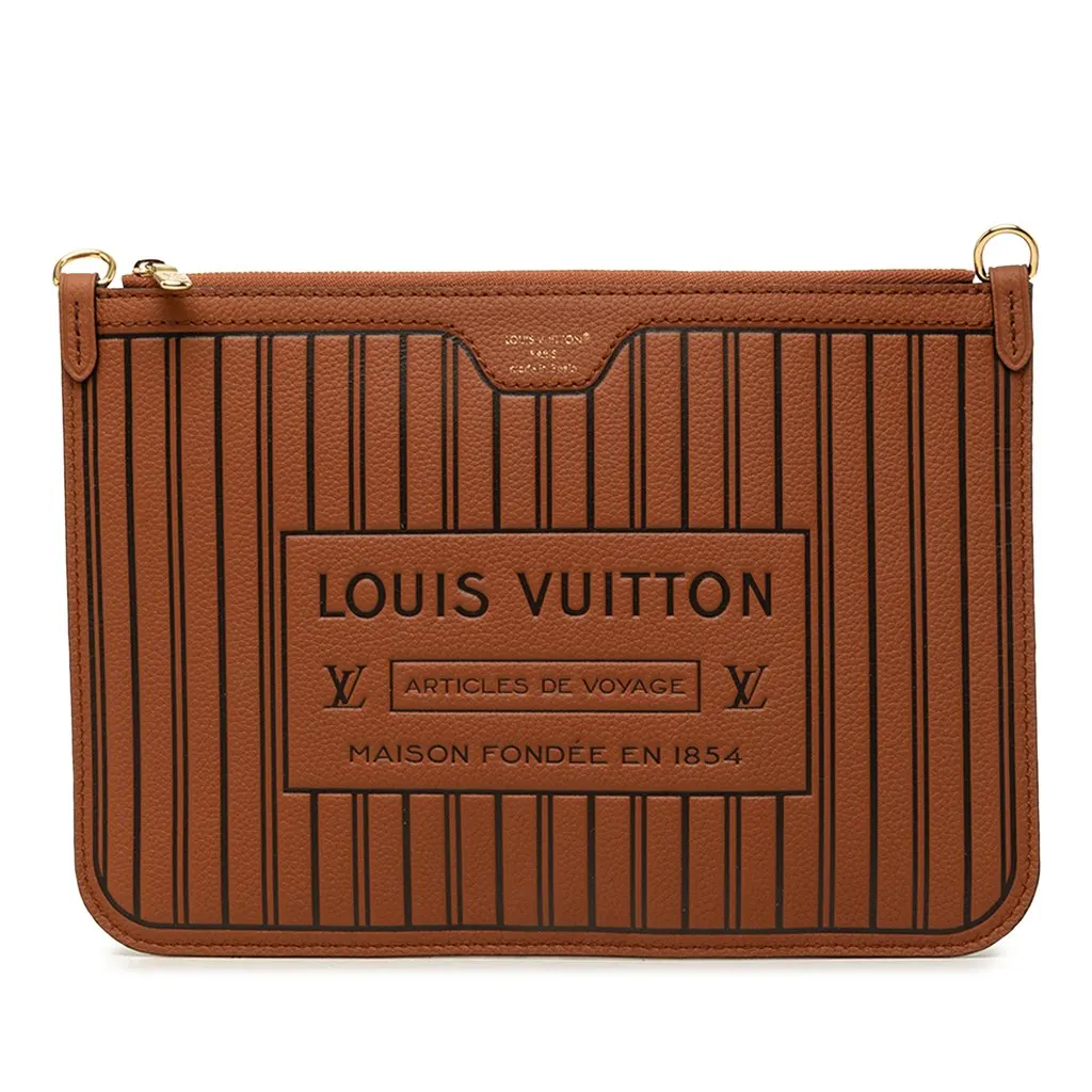 Louis Vuitton Calfskin Neverfull Inside Out MM Pouch Brown Leather Very good - Front View