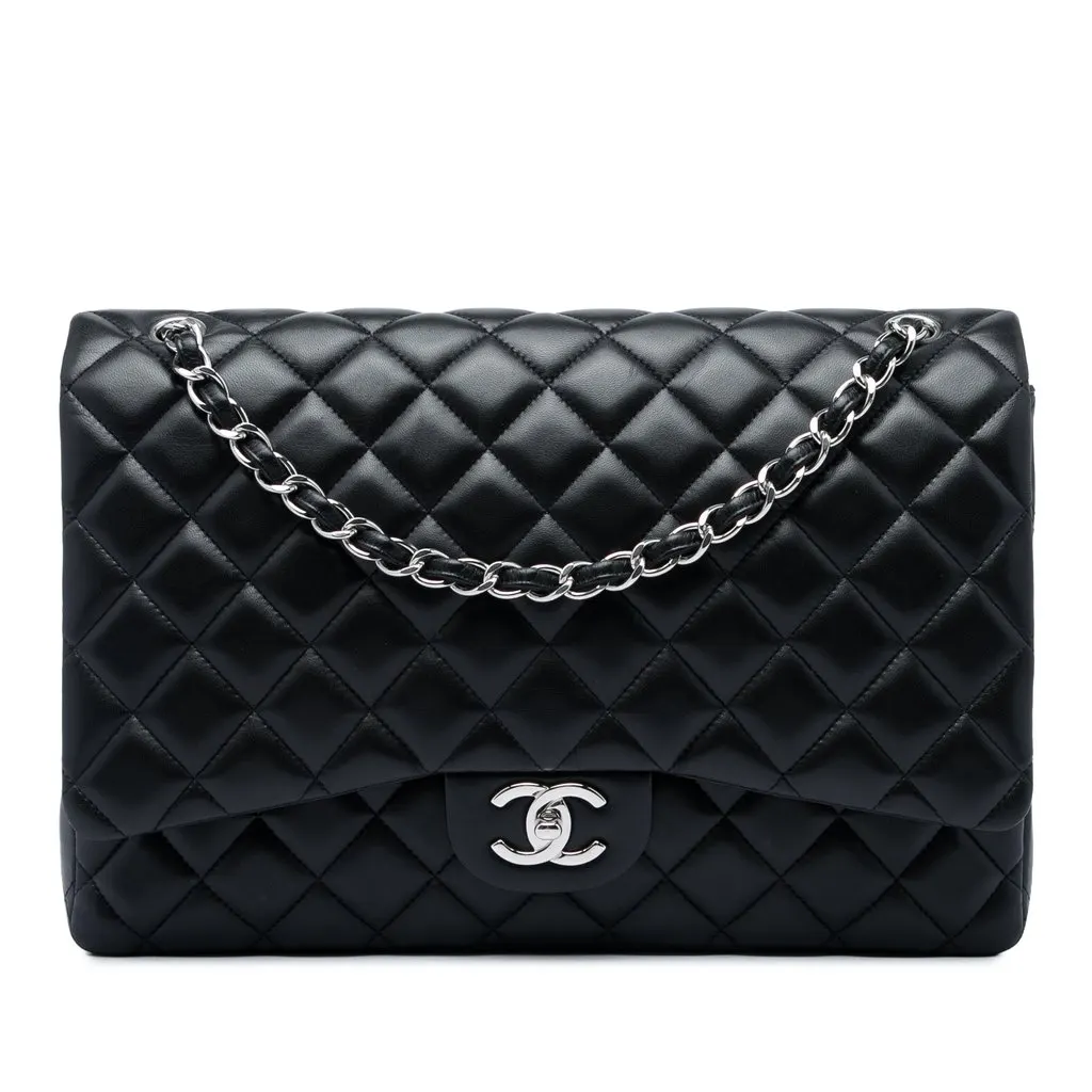 Chanel Jumbo Classic Lambskin Double Flap Black Leather Very good - Front View