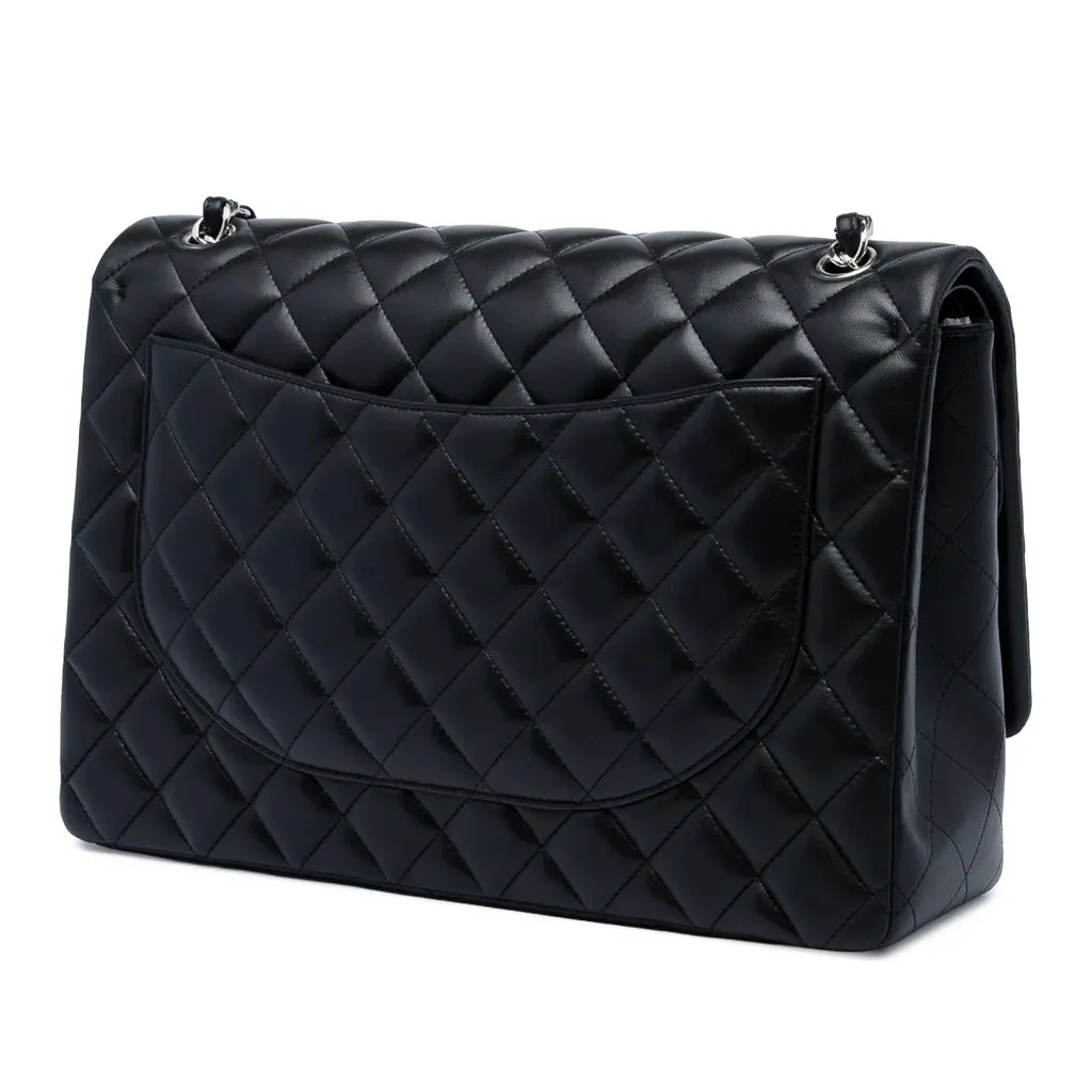 Chanel Jumbo Classic Lambskin Double Flap Black Leather Very good - Back View