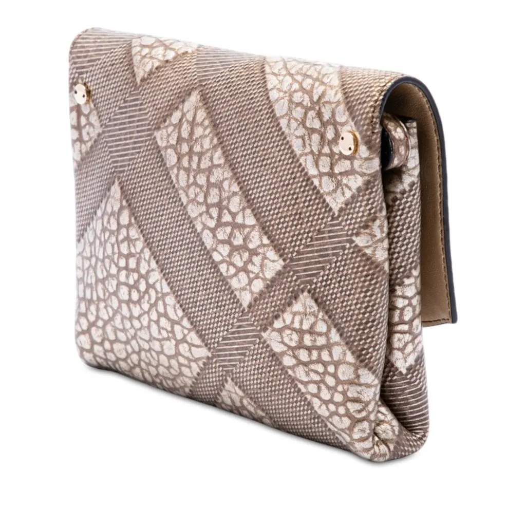 Burberry Embossed Grain Check Leather Langley Crossbody Gold Leather Very good - Back View