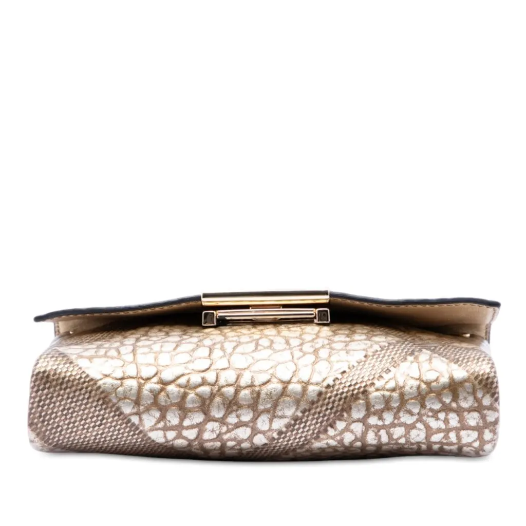 Burberry Embossed Grain Check Leather Langley Crossbody Gold Leather Very good - Inside View