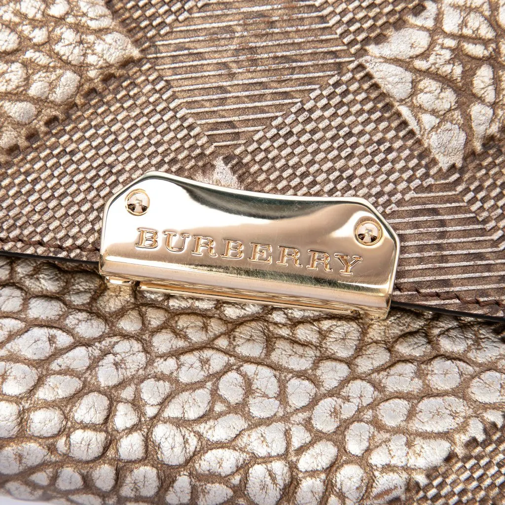 Burberry Embossed Grain Check Leather Langley Crossbody Gold Leather Very good - Box View