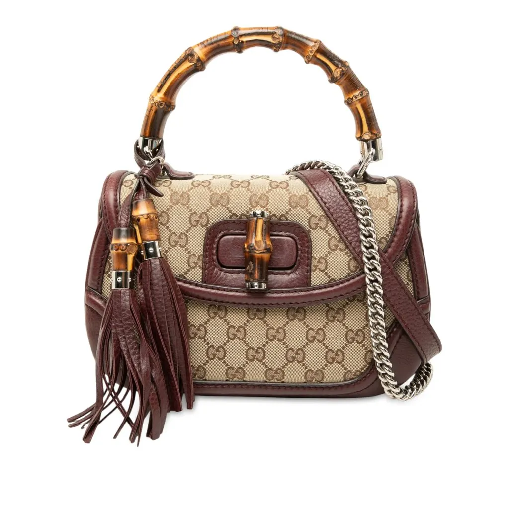 Gucci Medium GG Canvas New Bamboo Top Handle Bag Beige Canvas Very good - Front View