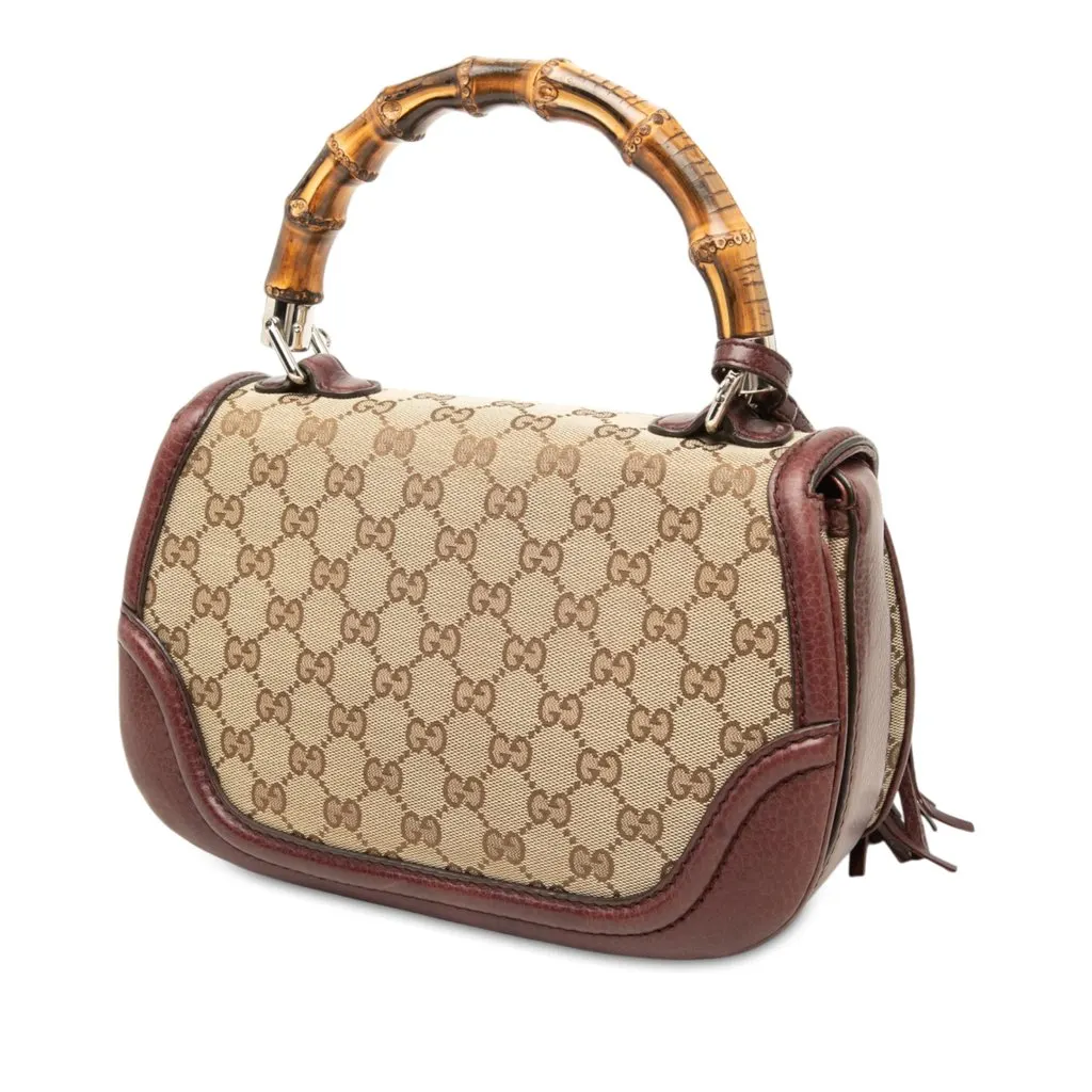 Gucci Medium GG Canvas New Bamboo Top Handle Bag Beige Canvas Very good - Back View
