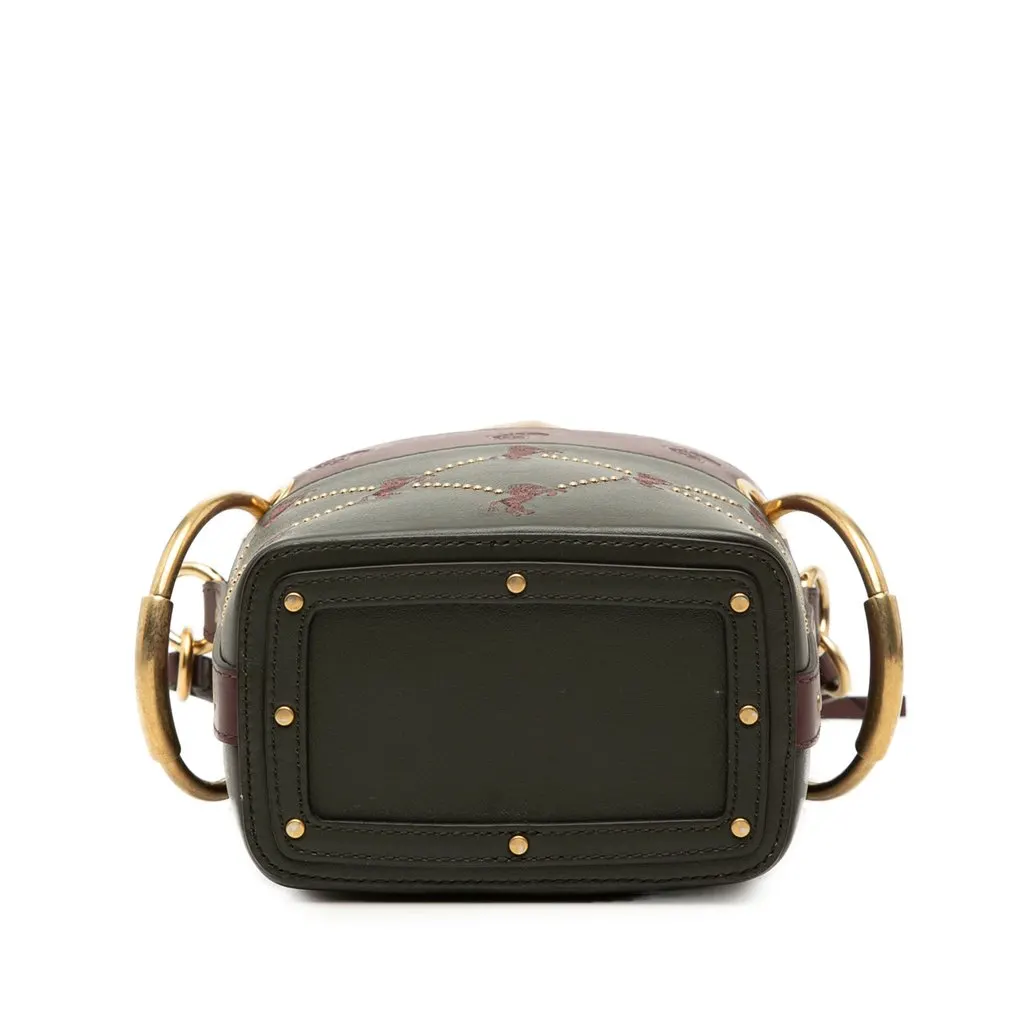 Chloé Mini Bicolor Embroidered Horses Calfskin Roy Bucket Bag Brown Leather Very good - Inside View