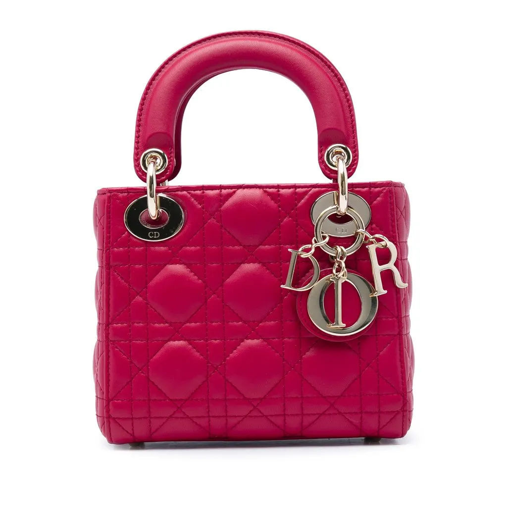 Dior Mini Lambskin Cannage Lady Dior Red Leather Very good - Front View