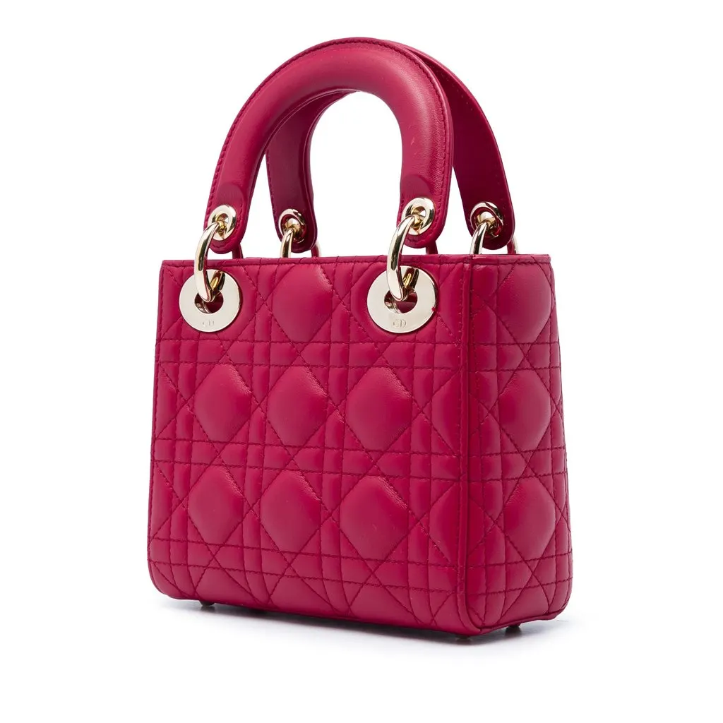 Dior Mini Lambskin Cannage Lady Dior Red Leather Very good - Back View