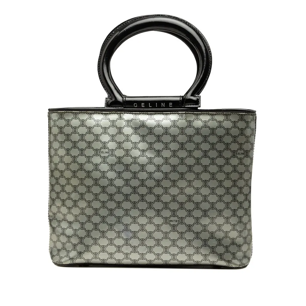 Celine Macadam PVC Top Handle Bag Silver Plastic Good - Front View