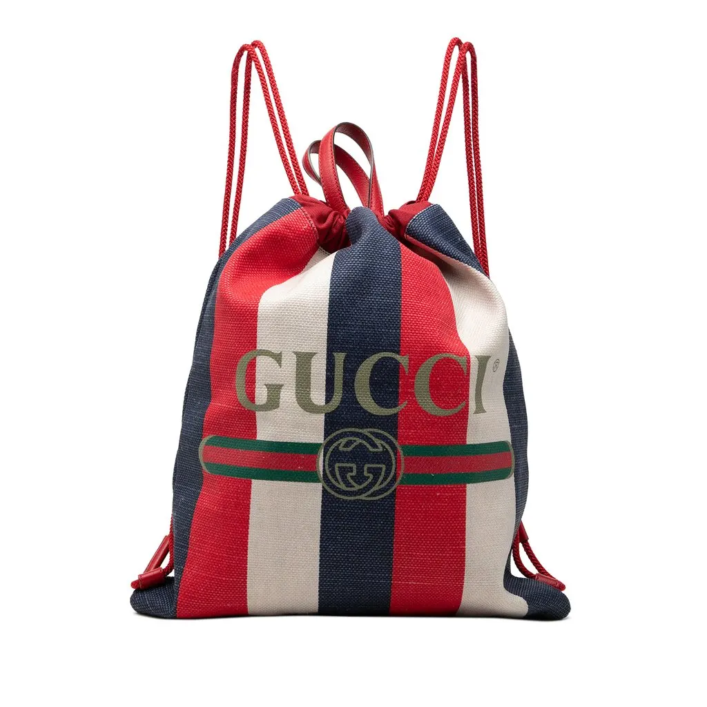 Gucci Canvas Sylvie Baiadera Web Drawstring Backpack Red Very good - Front View