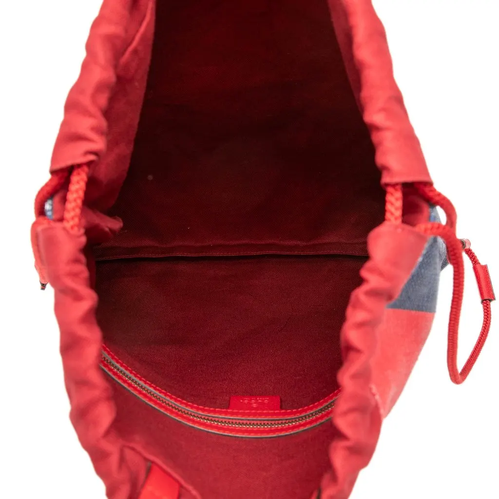 Gucci Canvas Sylvie Baiadera Web Drawstring Backpack Red Very good - Model View