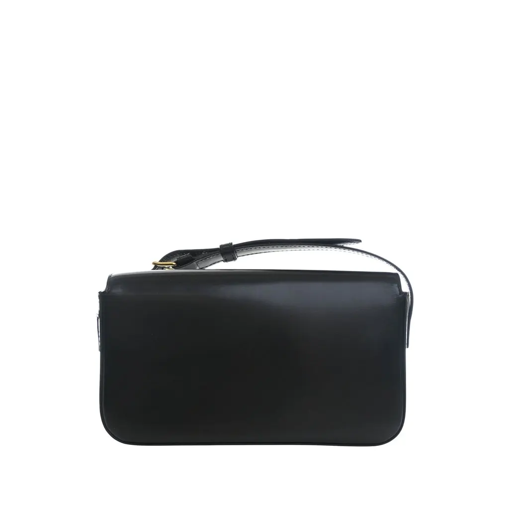 Celine Shiny Calfskin Triomphe Claude Shoulder Bag Black Leather Very good - Back View