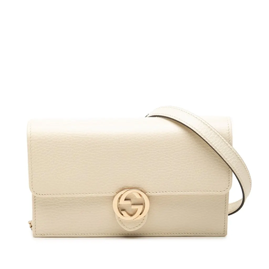 Gucci Dollar Calfskin Interlocking G Wallet on Chain Brown Leather Very good - Front View