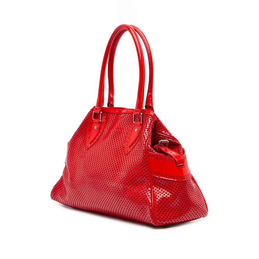 Fendi Perforated Patent Etniko Du Jour Handbag Red Leather Very good - Back View