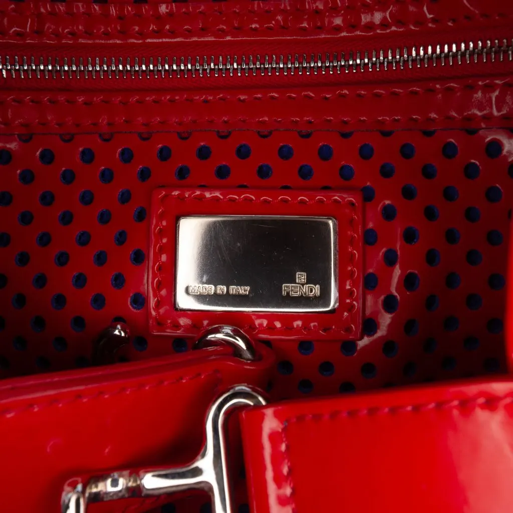 Fendi Perforated Patent Etniko Du Jour Handbag Red Leather Very good - Box View