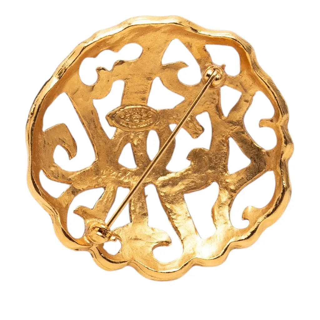 Chanel CC Gold Plated Filigree Brooch Gold Metal Very good - Back View