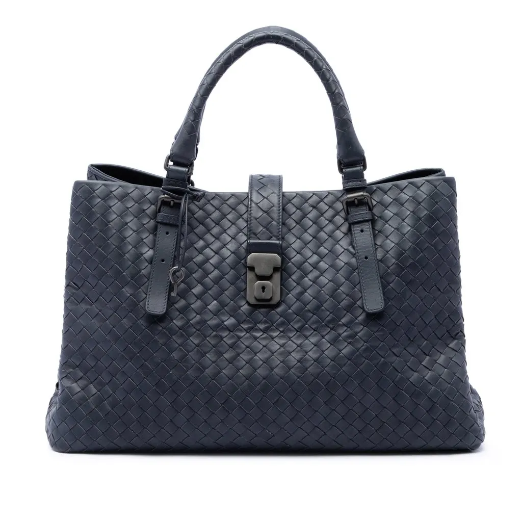 Bottega Veneta Medium Nappa Intrecciato Roma Tote Blue Leather Very good - Front View