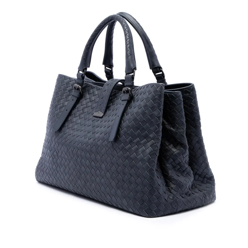 Bottega Veneta Medium Nappa Intrecciato Roma Tote Blue Leather Very good - Back View