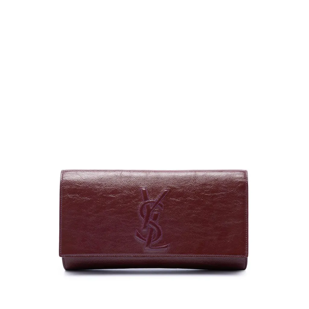 Saint Laurent Large Textured Patent Monogram Belle De Jour Clutch Red Leather Very good - Front View