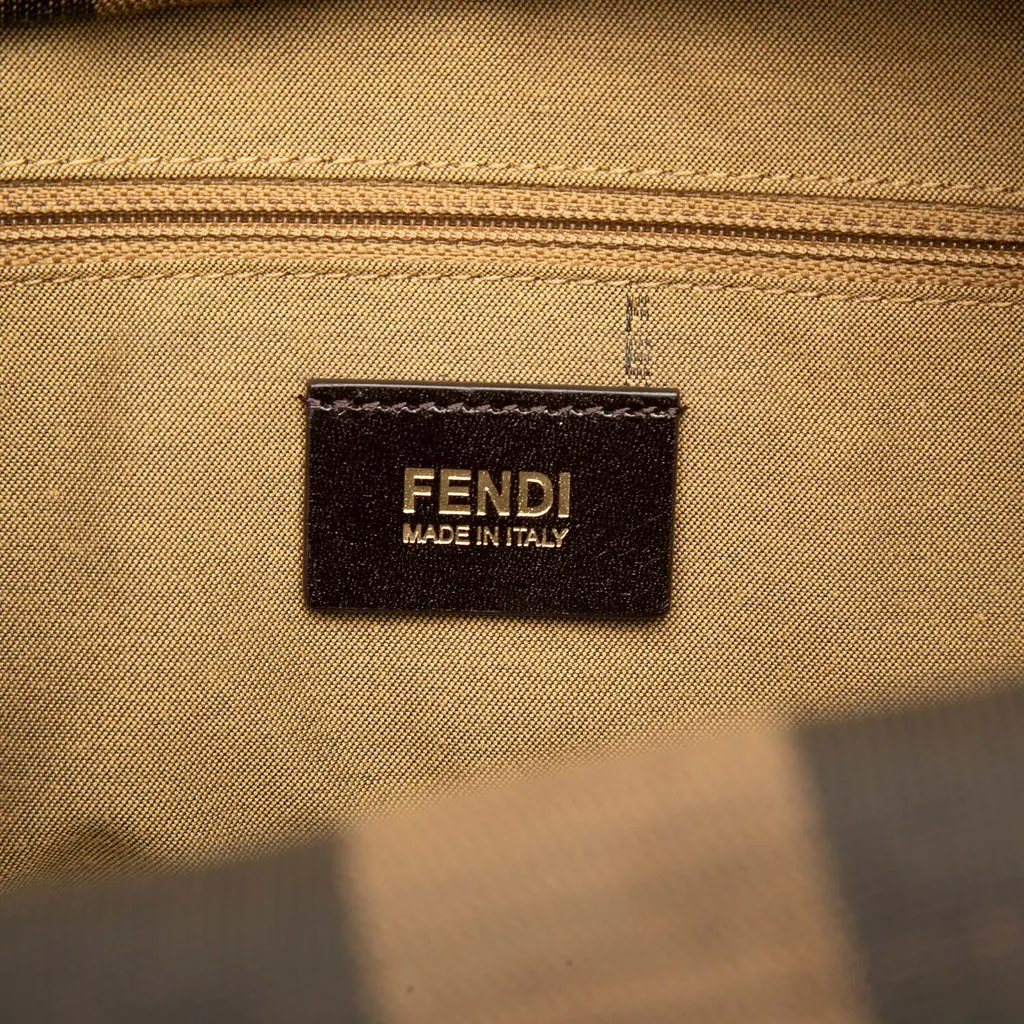 Fendi Straw Pecan Striped Beach Tote Brown Very good - Box View