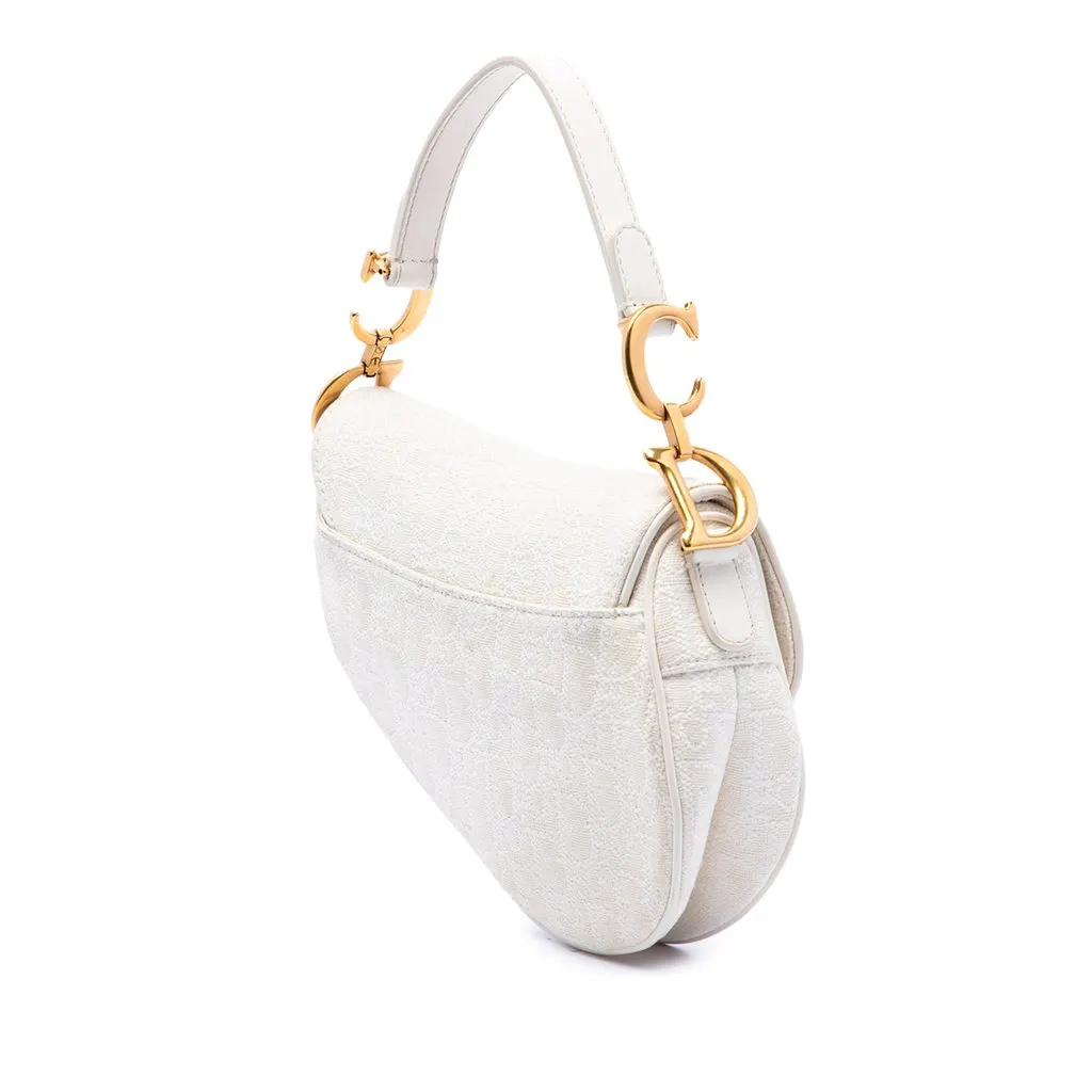 Dior Mini Oblique Embroidered Canvas Saddle Bag White Very good - Back View