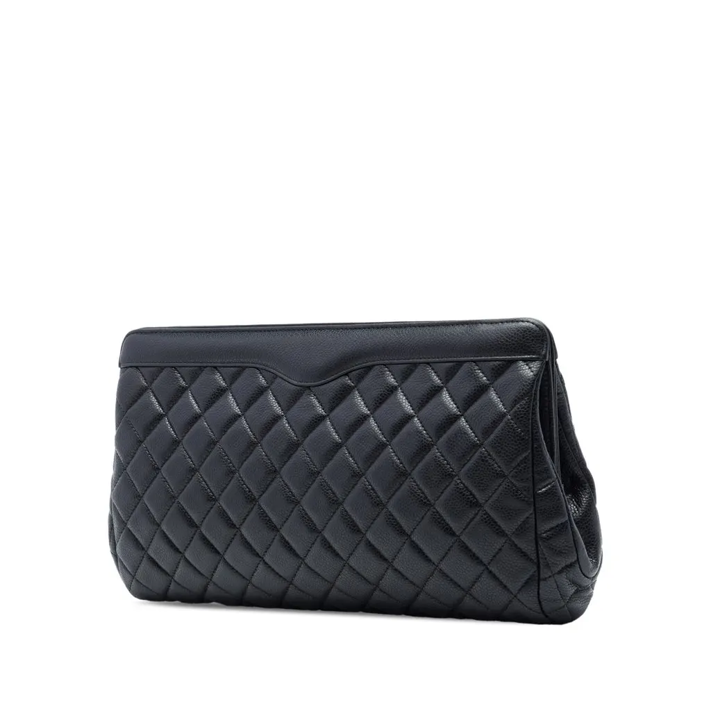 Chanel Large CC Quilted Caviar Frame Clutch Black Leather Very good - Back View