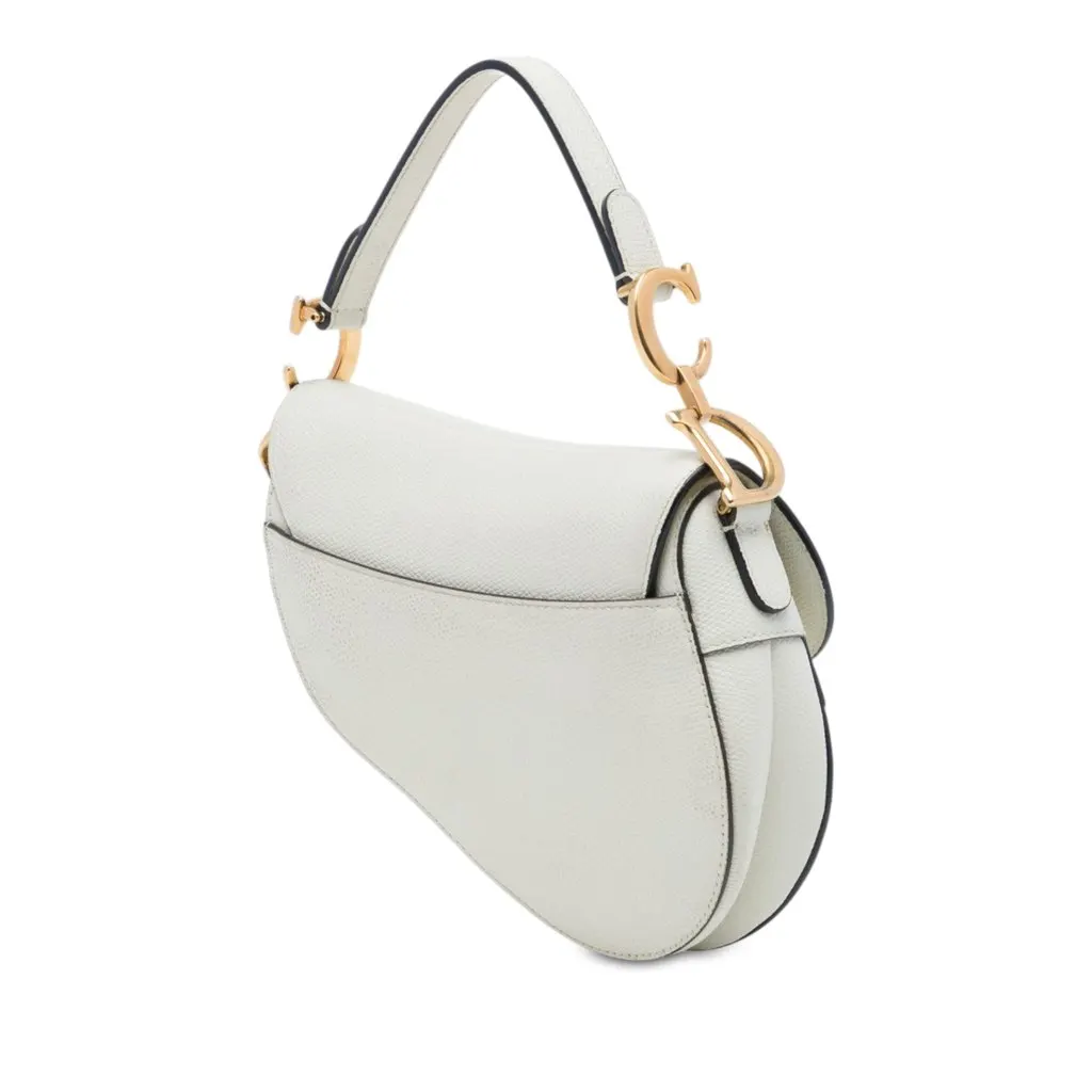 Dior Mini Grained Calfskin Saddle Bag White Leather Very good - Back View