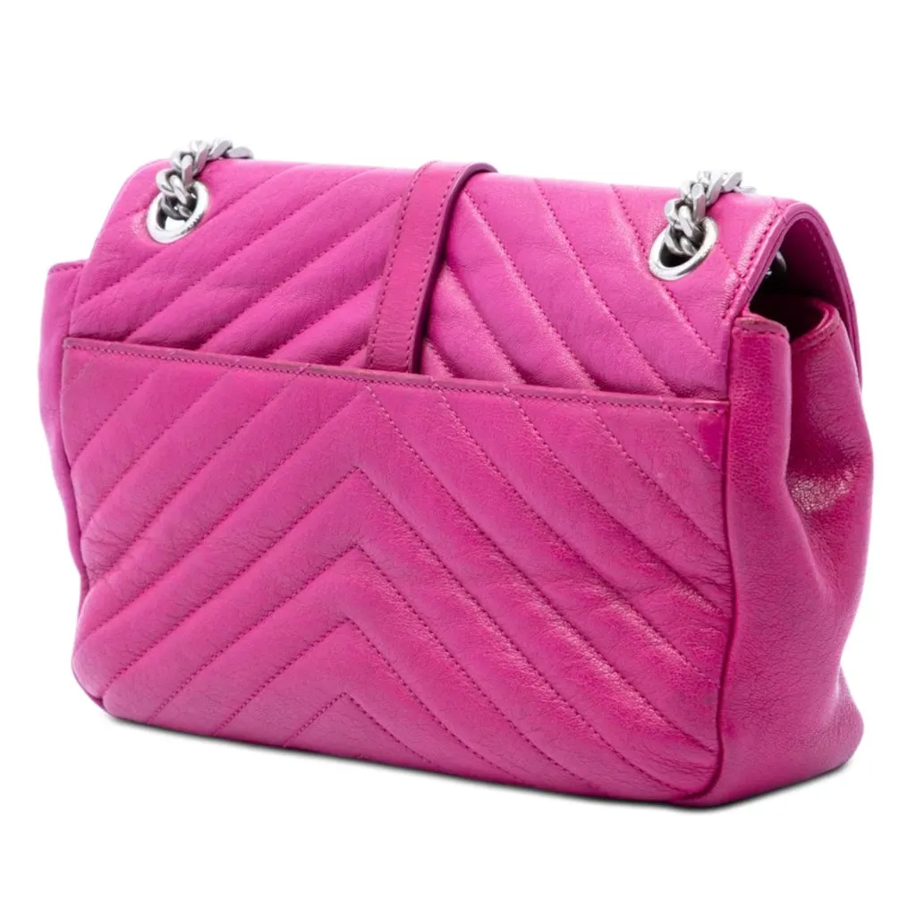 Saint Laurent Medium Chevron Sheepskin Monogram College Shoulder Bag Pink Leather Very good - Back View