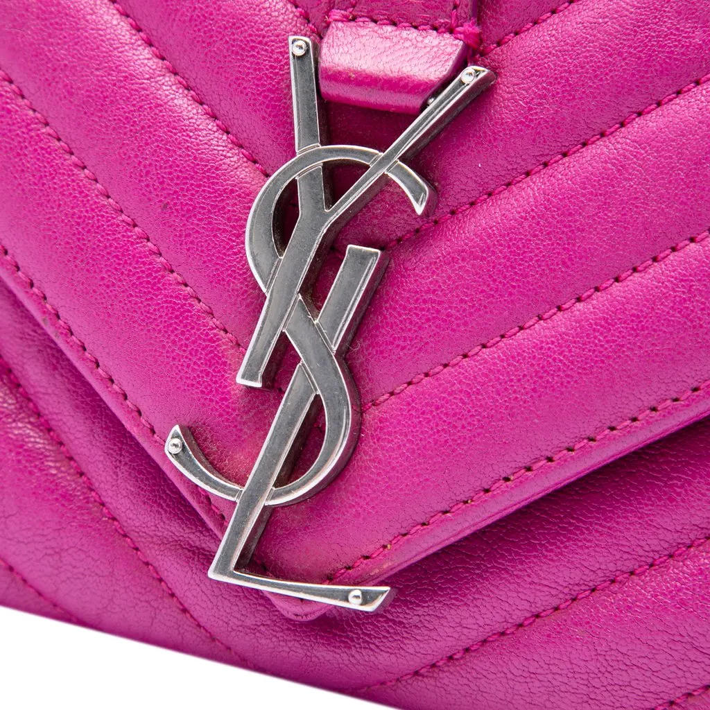 Saint Laurent Medium Chevron Sheepskin Monogram College Shoulder Bag Pink Leather Very good - Box View