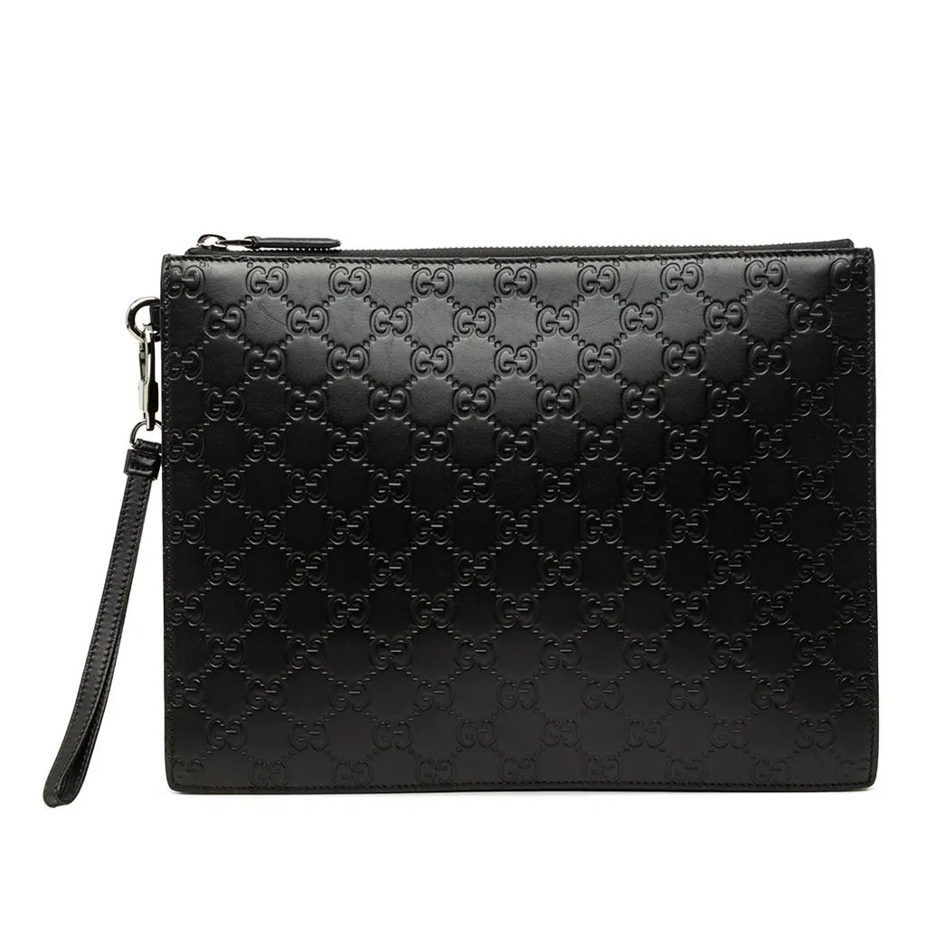 Gucci Guccissima Clutch Black Leather Good - Front View