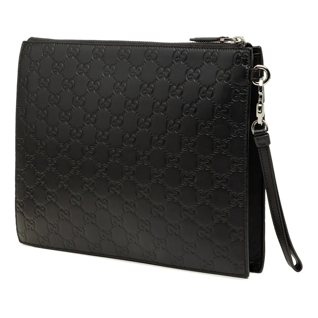 Gucci Guccissima Clutch Black Leather Good - Back View