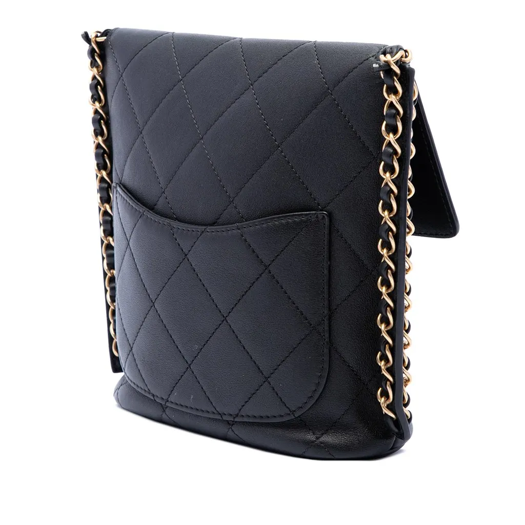 Chanel Small Quilted Calfskin Chain Hobo Flap Black Leather Very good - Back View