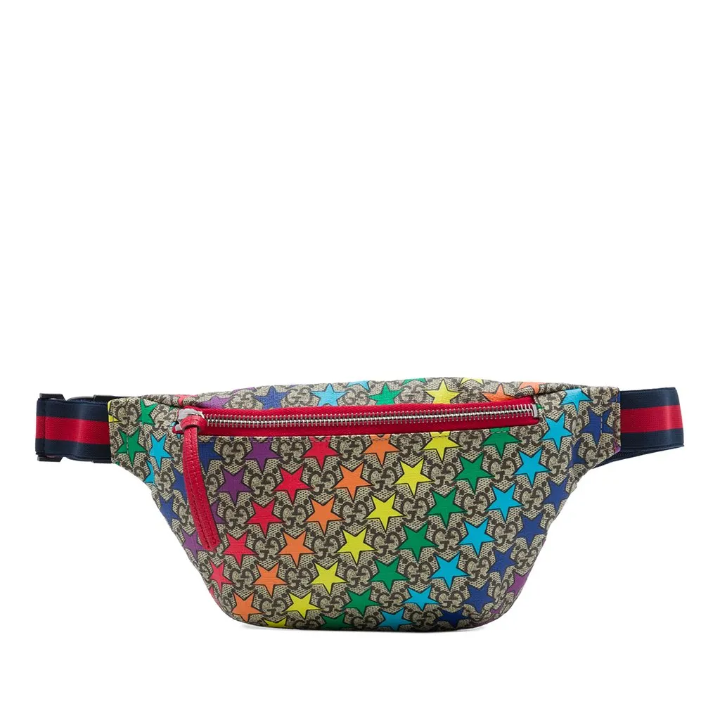 Gucci Kids GG Supreme Web Rainbow Stars Belt Bag Beige Canvas Good - Front View