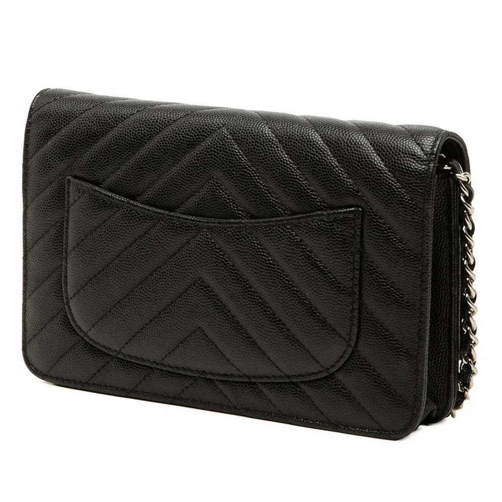 Chanel CC Chevron Caviar Wallet On Chain Black Leather Very good - Back View