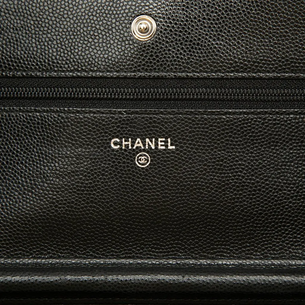 Chanel CC Chevron Caviar Wallet On Chain Black Leather Very good - Box View