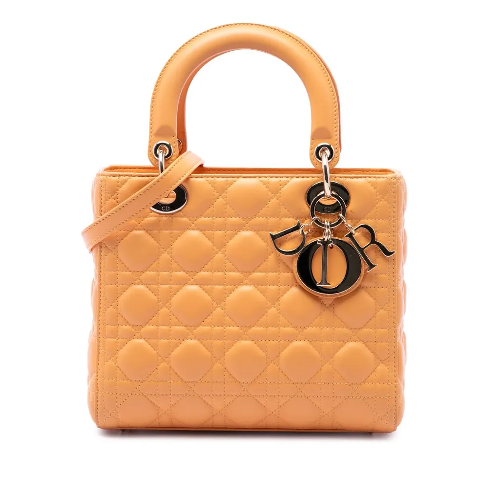 Dior Medium Lambskin Cannage Lady Dior Orange Leather Very good - Front View