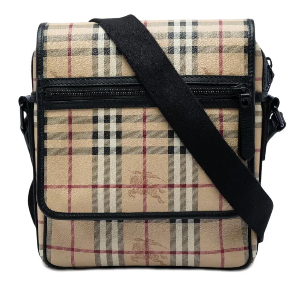 Burberry Haymarket Check Coated Canvas Crossbody Beige Good - Front View