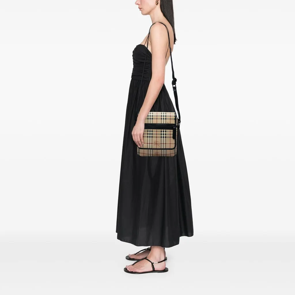 Burberry Haymarket Check Coated Canvas Crossbody Beige Good - Box View