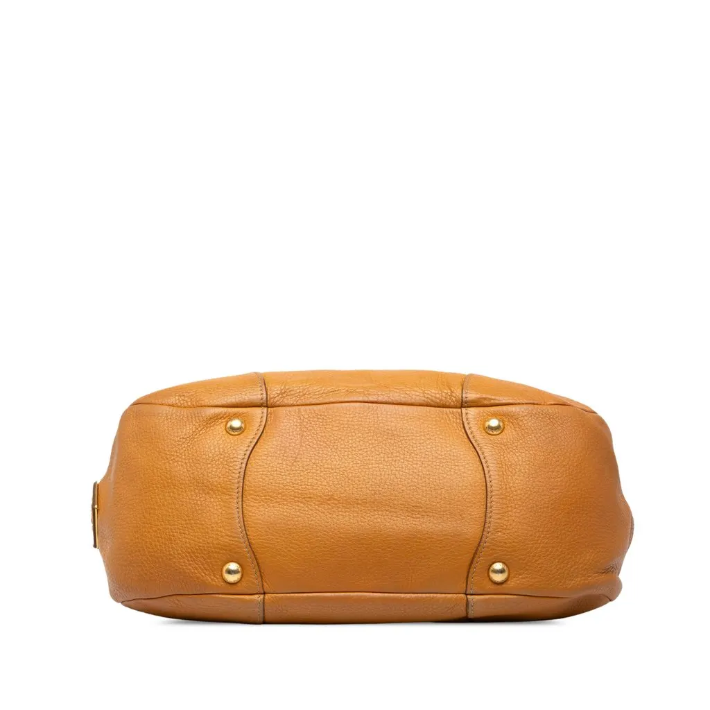 Prada Vitello Daino Push Lock Tote Brown Leather Good - Inside View