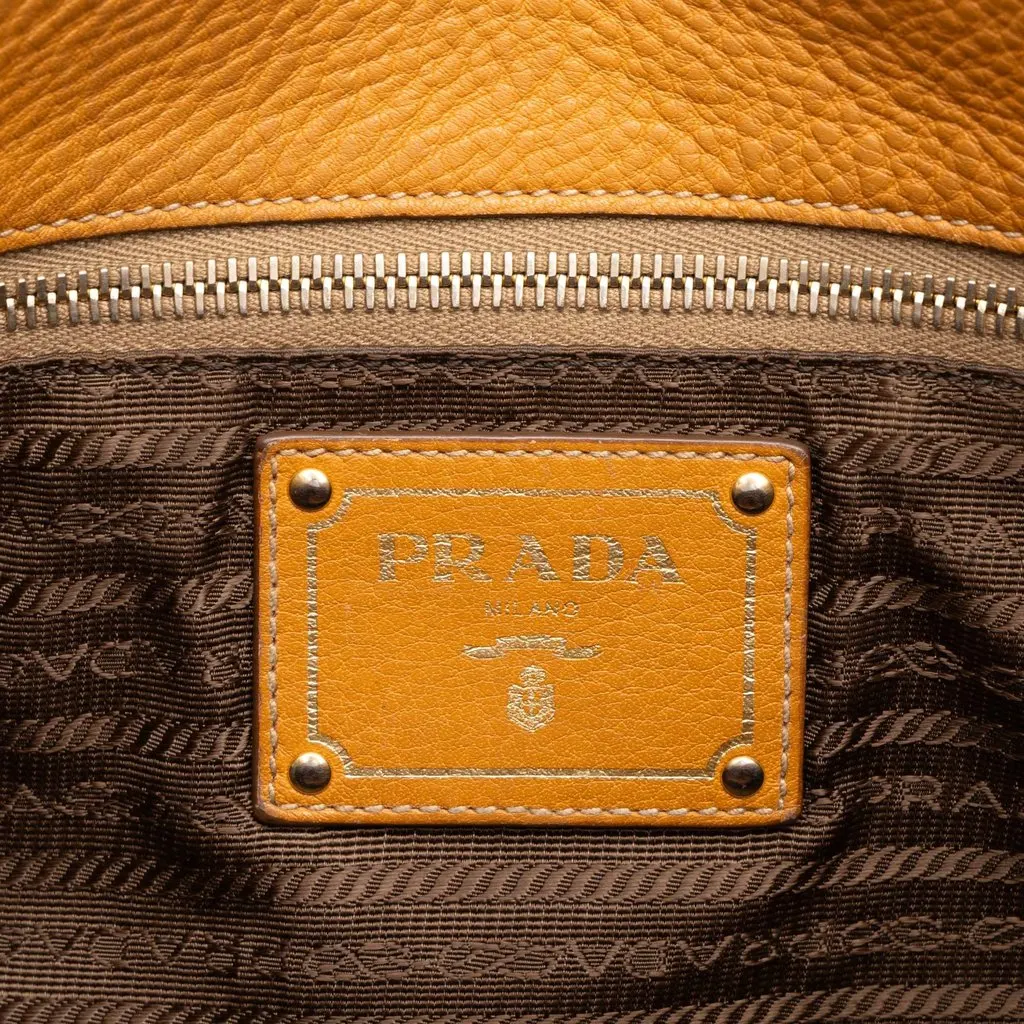 Prada Vitello Daino Push Lock Tote Brown Leather Good - Box View
